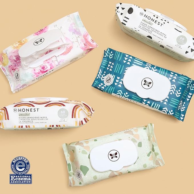 The Honest Company Clean Conscious Multi-Use Wipes Unscented Hypoallergenic Baby for Sensitive Skin 99% Water Plant-Based Compostable Rose Blossom 576 Count
