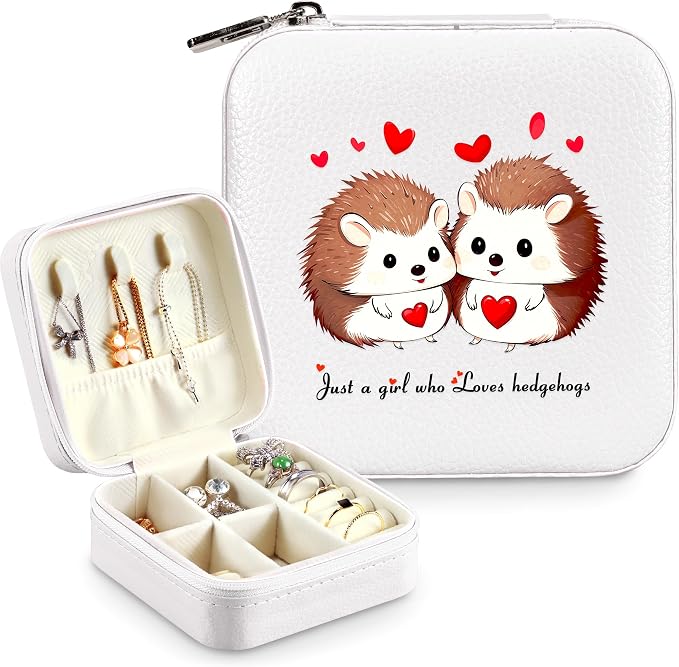 Hedgehog Jewelry Box, Gifts For Kids Teens Girls, Hedgehog Lovers Stuff Items Accessories Things Merchandise Decor Merch, Travel Ring Earrings Necklace Organizer Holder!