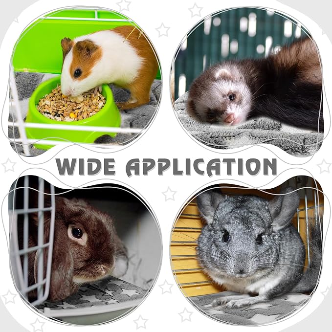 Haull 4 Pcs Waterproof Guinea Pig Bedding Soft Dog Cat Bed Crate Mat Small Animal Plush Cage Liners Rabbit Bunny Kennel Pad Reversible Cozy Pee Thickened Hamster Pad(Gray Star,13 x 10 Inch)