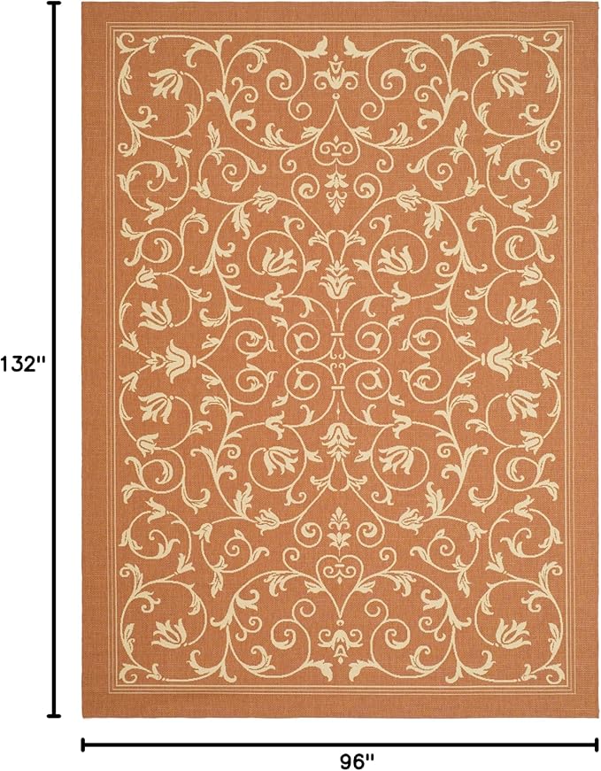 SAFAVIEH Courtyard Collection 8' x 11' Terracotta / Natural CY2098 Scroll Indoor/ Outdoor Patio Backyard Mudroom Area-Rug