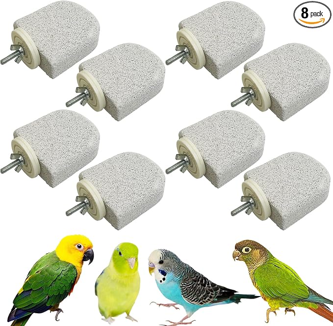 PINVNBY 8 PCS Bird Perch Bird Beak Grinding Stone Calcium Mineral Parrot Perch Foot Claws Trimmer Chew Toy Cage Accessories for Small Medium Budgie Cockatiel Conure Lovebird Finch