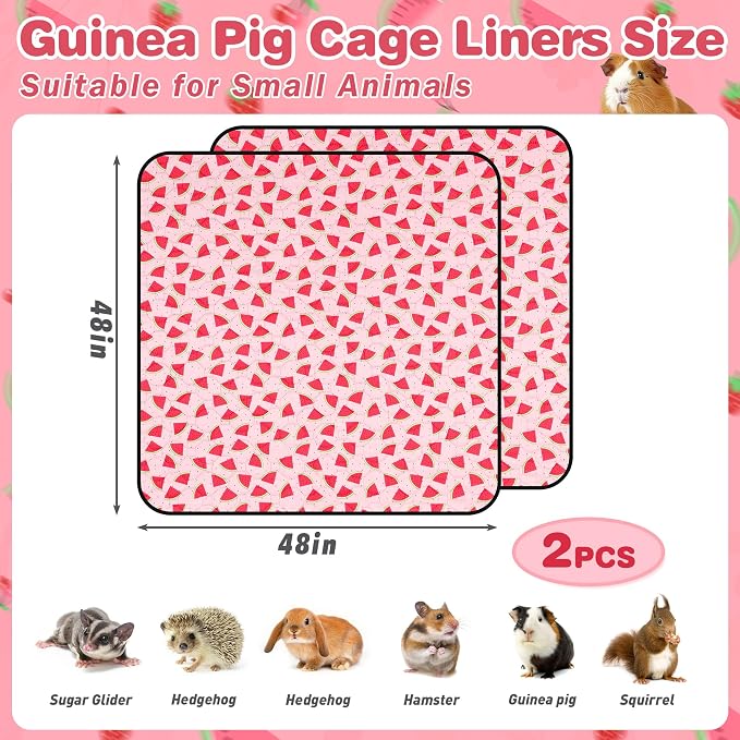 2 PCS Guinea Pig Cage Liner, Reusable Waterproof Guinea Pig Liner, Washable Small Animals Bedding, Super Absorbent Pet Pee Pads Guinea Pig Mats, Rabbit Mats for Cages (48 * 48 inch)