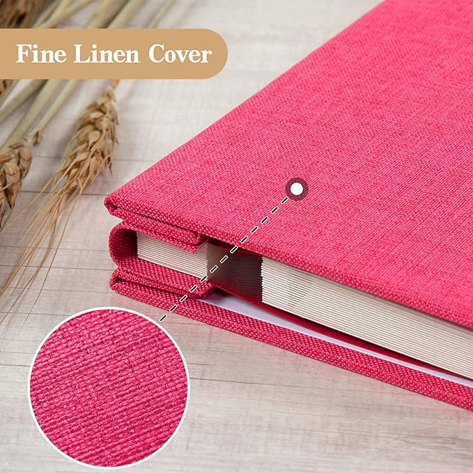 potricher Large Photo Album Self Adhesive 3x5 4x6 5x7 8x10 10x12 Pictures Linen Cover 40 Blank Pages Magnetic DIY Scrapbook Album with A Metallic Pen (Rose Red, 13.2x12.8 inch 40 Pages)