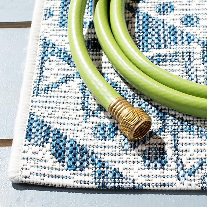 SAFAVIEH Washable Rug Outdoor Courtyard Collection - 9' x 12', Ivory & Navy, Non-Shedding & Easy Cleaning, Ideal for Patio, Backyard, Mudroom (CY8734-53412)
