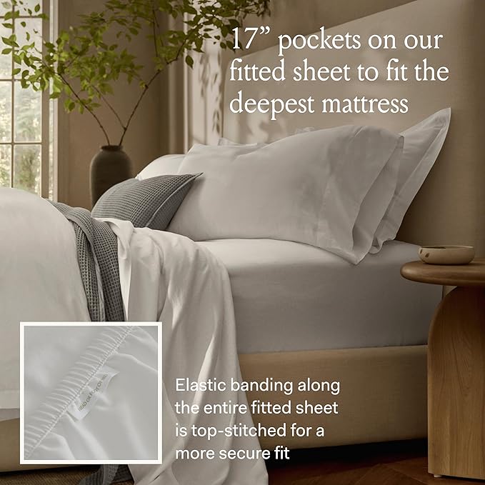BOLL & BRANCH Percale Hemmed Sheet Set - Cooling Breathable Bed Sheets for Hot Sleepers - Twin, Shore - Luxury 100% Organic Cotton - 1 Flat, 1 Fitted, 2 Pillowcases