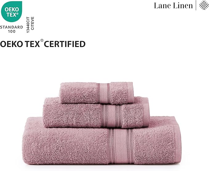LANE LINEN Bathroom Towels Set of 12 – Zero Twist, 100% Ring-Spun Cotton, 4 Bath, 4 Handtowel & 4 Washcloths, Luxury Hotel Design, Perfect for Salon & Guests, Machine Washable – Wishful Mauve