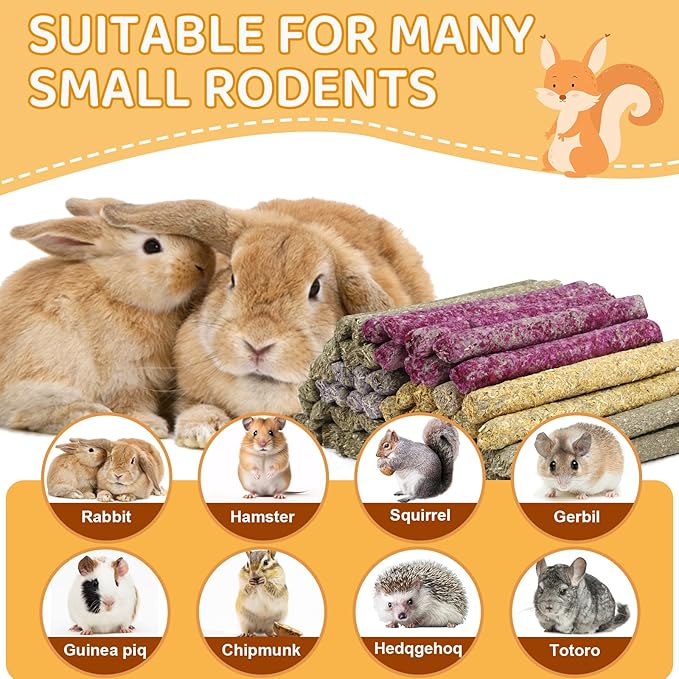 52Pcs Rabbit Chew Sticks, Guinea Pig Toys, Natural Timothy Teeth Stick | Rabbit Bunny Chew Sticks Toys for Teeth Mixing Flowers, Roses, Calendula and Forget Me Not, Small Animals Treats