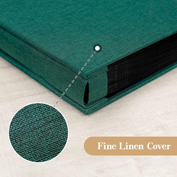 potricher Linen Hardcover Photo Album 4x6 600 Photos Large Capacity for Family Wedding Anniversary Baby Vacation (Dark Green, 600 Pockets)