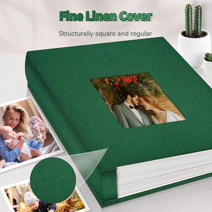 Photo Album 4x6 with 1000 Pockets,Slip-in Picture Albums,Linen Cover Memory Book with Front Window,White Page Vertical Photo Book for Wedding,Family,Anniversare,Baby,Vacation