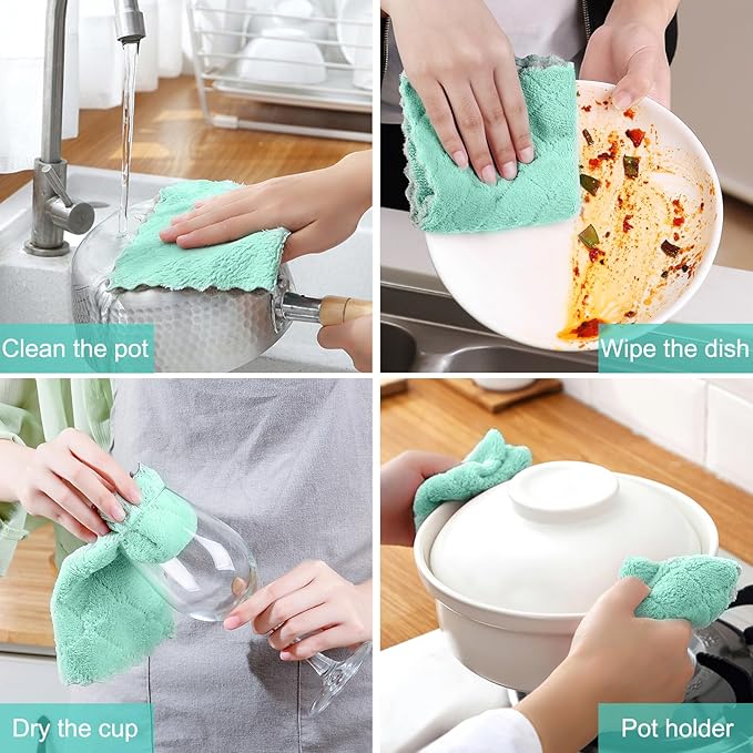 12 Pack Kitchen Cloth Dish Towels, 12x12 inch Soft Premium Dishcloths, Absorbent Microfiber Cleaning Cloth for Cleaning Dishes, Kitchen, Bathroom, Car