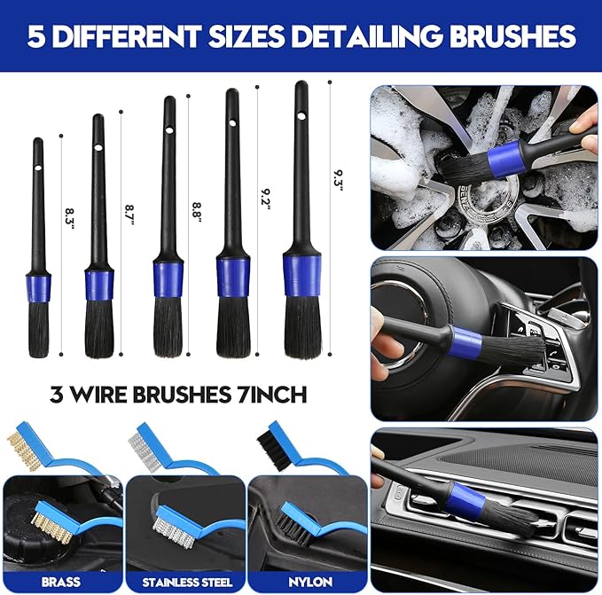 38PcsB Car Detailing Kit, Car Detailing Brush Set, Car Wash Cleaning Kit, Car Detailing Brushes, Professional Car Care Kit for Interior Exterior Wheels, Blue