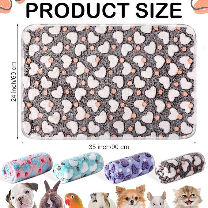 Reginary 4 Pcs Guinea Pig Fleece Blankets, Heart Pattern, 35 x 24 Inch | Waterproof Washable Cage Liners, Absorbent Double Layer Bedding for Guinea Pigs, Reusable Pads for Hamsters Rabbits
