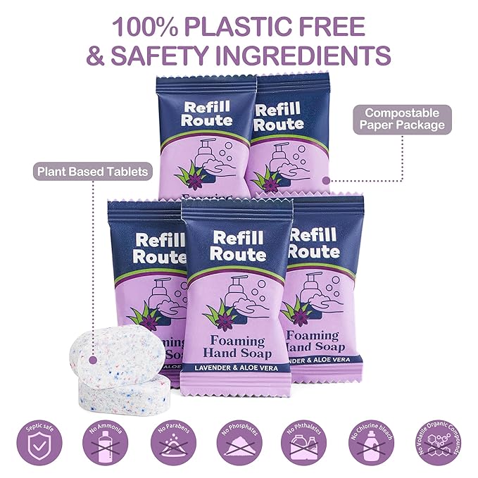 Foaming Hand Soap Refills, Foaming Soap Refill 12 Pcs(Make 12x8 fl oz Bottles), Plant-Based Foam Cleaner, Skin-Friendly Hand Wash Tablets, Vegan, Cleansing & Moisturizing, Lavender Scent