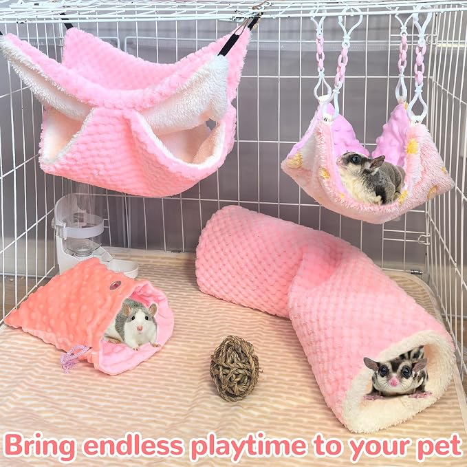 Hamiledyi Ferret Hammock 5 Pack Sugar Glider Climbing Ropes Toys Rat Hanging Tunnel Hammock Swing Squirrel Hideout Bed Cage Accessories for Mouse Hamster Small Animals