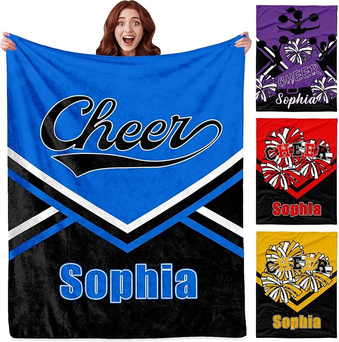 Custom Cheerleading Blanket - Personalized Throw Blanket for Cheerleaders Students Teens Adults (Cheerleading)