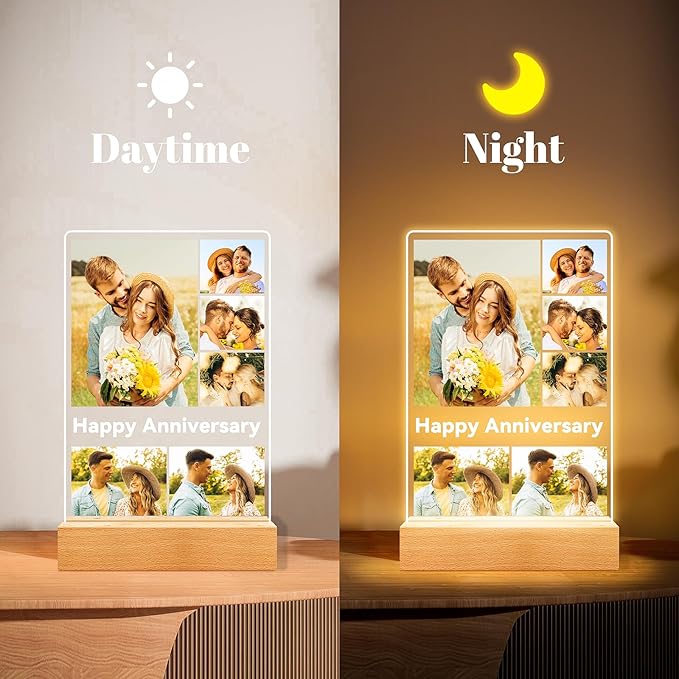 Custom Picture Frames with Photo, Personalized Photo Frame with Night Light, Customized Gifts for Couple, Personalized Christmas Anniversary Birthday Gifts for Women Men Boyfriend Girlfriend Her Him