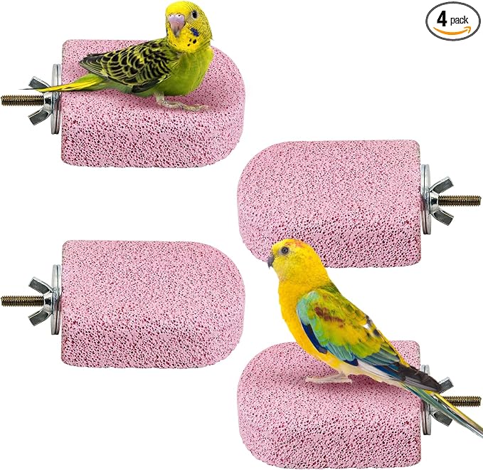 BNOSDM 4 Pcs Pink Bird Beak Grinding Stone Calcium Parrot Perch 3.1 * 2.6in | Natural Volcanic Lava Stone, Mineral Block, Birds cage platform for Parakeets Cockatiels Conures,Biting Toys for Small Bird