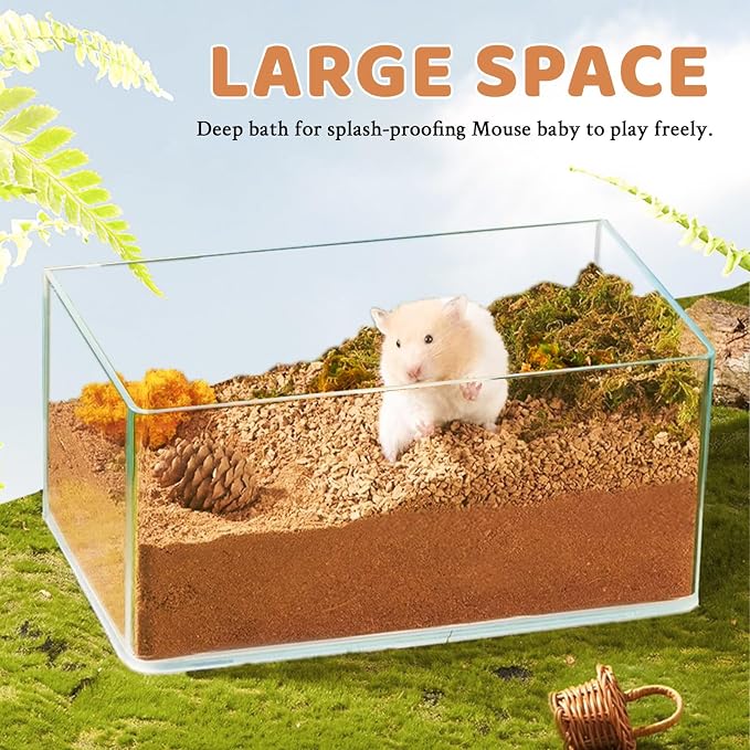 Hamster Sand Bath, Pentagon Hamster Sand Bath Container with Climbing Ladder, Large Acrylic Hamster Dig Box with Wood Cover, Sand Bath for Hamsters Small Animals (Rectangle)