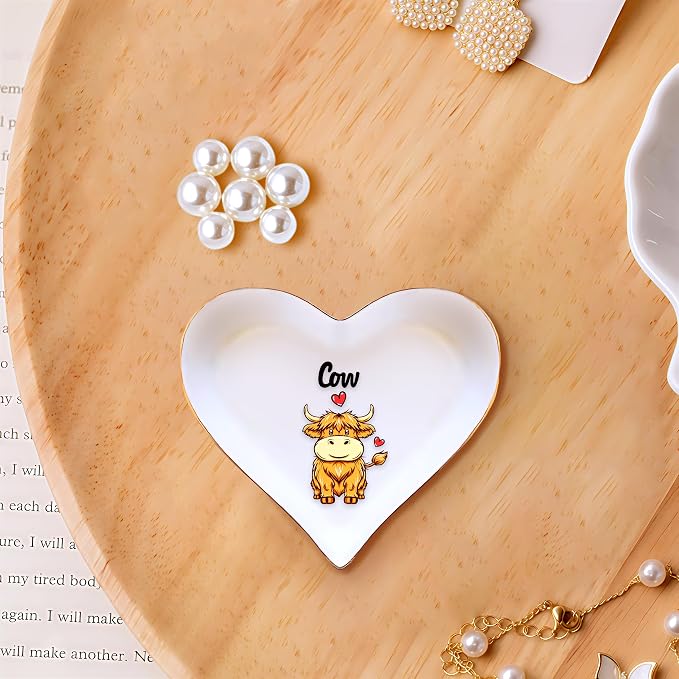 Highland Cow Ring Holder Dish Tray, Gifts For Women Teens Girls, Cow Lovers Themed Stuff Accessories Things Decor Merch, Home Room Ring Earrings Necklace Organizer Holder!