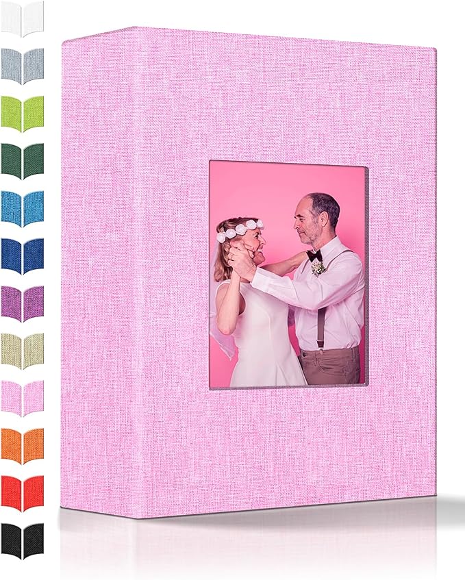 Photo Album 4x6 with 100 Pockets,Slip-in Picture Albums,Linen Cover Memory Book with Front Window,White Page Vertical Photo Book for Wedding,Family,Anniversare,Baby,Vacation