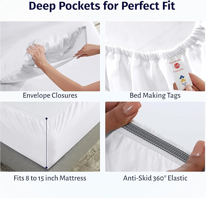 California Design Den Certified 100% Egyptian Cotton Full Size Sheets Set - Lightweight & Crisp Percale Cotton Sheets Full with Deep Pockets, Cool & Durable Luxury Bedding Set - White