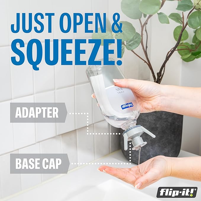Flip-It! Bottle Emptying Kit – 6 Bottle Pack - No more wasted product - Fits most plastic bottles – 6 Base Caps, 6 Adapters – Pastel Color Edition