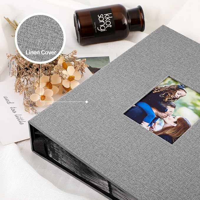 Ywlake Photo Album 4x6 400 Pockets, Linen Photo Albums Holds 400 Vertical Pictures Only Grey
