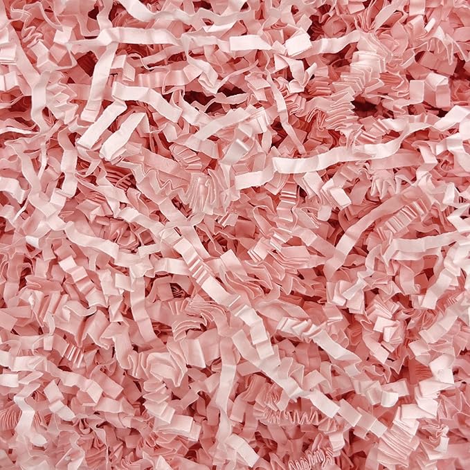 ZEBMOON 1 LB Light Pink Crinkle Cut Paper Shred Filler Great for Gift Wrapping, Basket Filling, Birthday, Wedding, Halloween, Thanksgiving, Christmas Day, New Year Party Decorations Filling Supplies