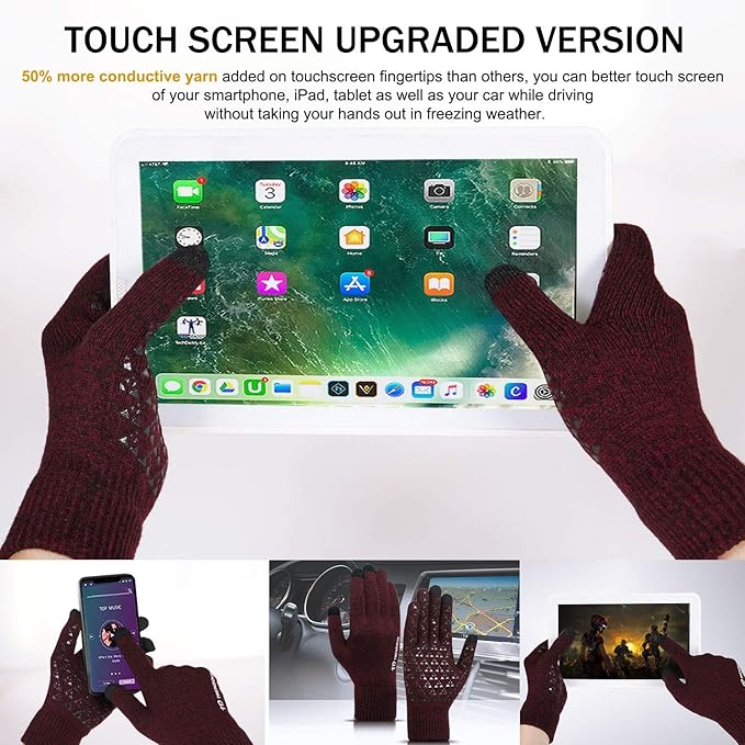 TRENDOUX Winter Gloves for Men Women - Upgraded Touch Screen Cold Weather Thermal Warm Knit Glove for Running Driving Hiking