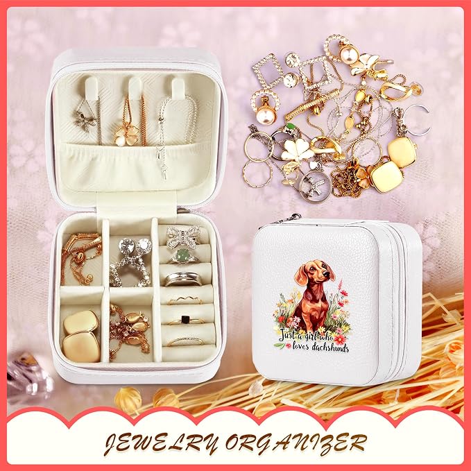 Dachshund Jewelry Box, Gifts For Kids Teens Girls, Dachshund Lovers Stuff Items Accessories Things Merchandise Decor Merch, Travel Ring Earrings Necklace Organizer Holder!