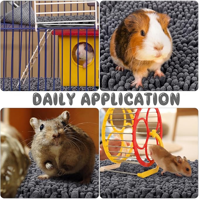 Amylove 4 Pcs Guinea Pig Cage Liner 12 x 12 Inch Washable Shaggy Chenille Pee Pads Pet Dog Cat Bedding Training Mat Reusable for Small Animals Puppy Bunny Hamster Chinchilla