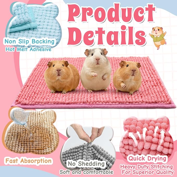 Guinea Pig Cage Liner, 4 PCS Washable Guinea Pig Bedding Fleece Mat | Reusable Pee Pads Mat for Small Animals, Reusable Bunny Rabbit Cage Liner Hamster Chinchilla Cage Accessories 16x12 Inch