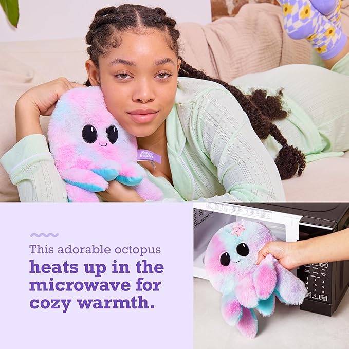 Happy Helpers Octopus by Relatable, Microwavable Heating Pad For Period Cramps, Cuddly Plushies, Great Gift Ideas for Loved Ones of All Ages, Includes 1 Lavender Scented Heating Pad Plushy