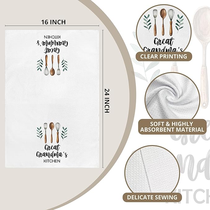 Great Grandma's Kitchen Towels Gifts, Great Grandma Christmas Birthday Gifts Hand Towels for Great Grandma, Rustic Farmhouse Decorative Tea Dish Towels for Room Mother's Day Decor 16x24 in