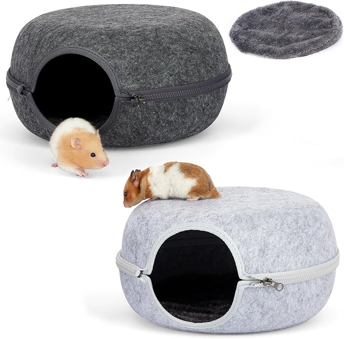 Guinea Pig Hideout, Double Function Guinea Pig Bed with Soft Cushions, Small Animal Cage Accessories for Guinea Pigs, Hamsters, Hedgehogs, and Ferrets (Dark Grey & Light Grey)