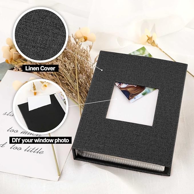 Ywlake Photo Album 4x6 100 Pockets 2 Packs, Small Mini Capacity Linen Photo Album Bulk Sets, Each Pack Holds 100 Top Loader Vertical Only Picture for Kids Boy Girls Black