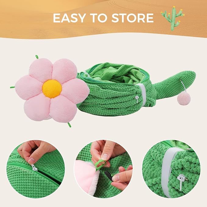 PEQULTI Flower Donut Cat Tunnel Bed Washable Plush Mat Multi for Small Pets | Round play tube with soft detachable plush mat, multi-pet toy fit indoor cats, kittens, puppies, rabbits and ferrets