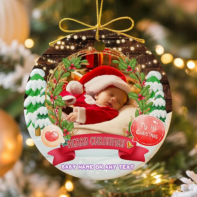 Baby First 2025 Personalized Christmas Ornament with Custom Photo, A Newborn Keepsake for Boy or Girl