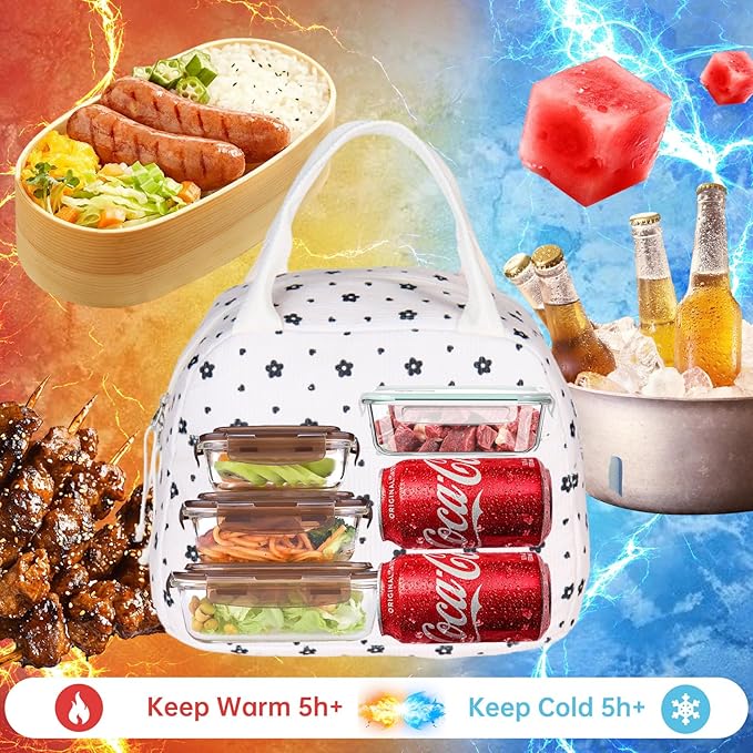 Lunch Bag for Women Men Girl,Large Cute Corduroy Lunch Tote Bags - Reusable Insulated Lunch Box for women with Handle, Leakproof WaterProof Design for Office, School, Work,Picnic.