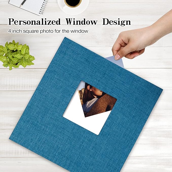 potricher Large Photo Album Self Adhesive 3x5 4x6 5x7 8x10 Pictures Linen Cover 80 Blank Pages Magnetic DIY Scrapbook Album with A Metallic Pen (Blue, 11x10.6 inch 80 Pages)