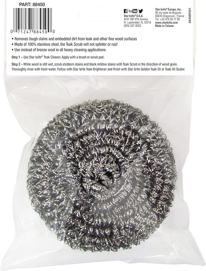 Star brite Marine-Grade Stainless Steel Scrub Scouring Pad Scrubber - Refinish Wood Furniture & Boat Teak (Pack of 12)