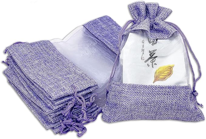 48-Pack Medium Linen Burlap & Organza Gift Bags w. Drawstrings (5x7 in, Lavender) - Party Favors, Presents, Samples & Treats Mesh Pouch by The Display Guys