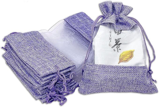 12-Pack Medium Linen Burlap & Organza Gift Bags w. Drawstrings (5x7 in, Lavender) - Party Favors, Presents, Samples & Treats Mesh Pouch by The Display Guys