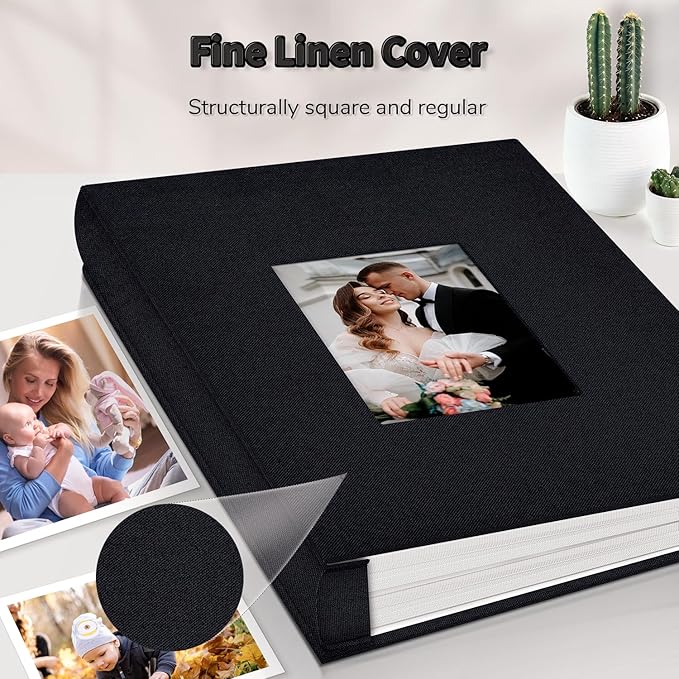Photo Album 4x6 with 600 Pockets,Slip-in Picture Albums,Linen Cover Memory Book with Front Window,White Page Vertical Photo Book for Wedding,Family,Anniversare,Baby,Vacation