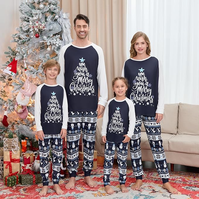 Christmas Family Pajamas Set Matching Holiday Plaid Sleepwear Set Reindeer/Tree Print Loungewear for Xmas Eve
