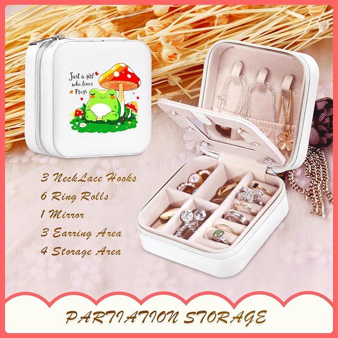 Frog Jewelry Box, Gifts For Teens Girls, Mushroom Frog Lovers Themed Stuff Items Accessories Things Merchandise Decor Merch, Travel Ring Earrings Necklace Organizer Holder!