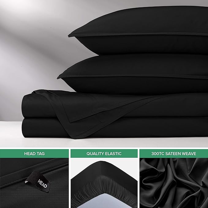 Twin Sheets by Pure Bamboo, Genuine 100% Organic Viscose Derived from Bamboo Bed Sheet Set, Luxuriously Soft & Cooling, Double Stitching, Lifetime Quality Promise (Twin, Black)