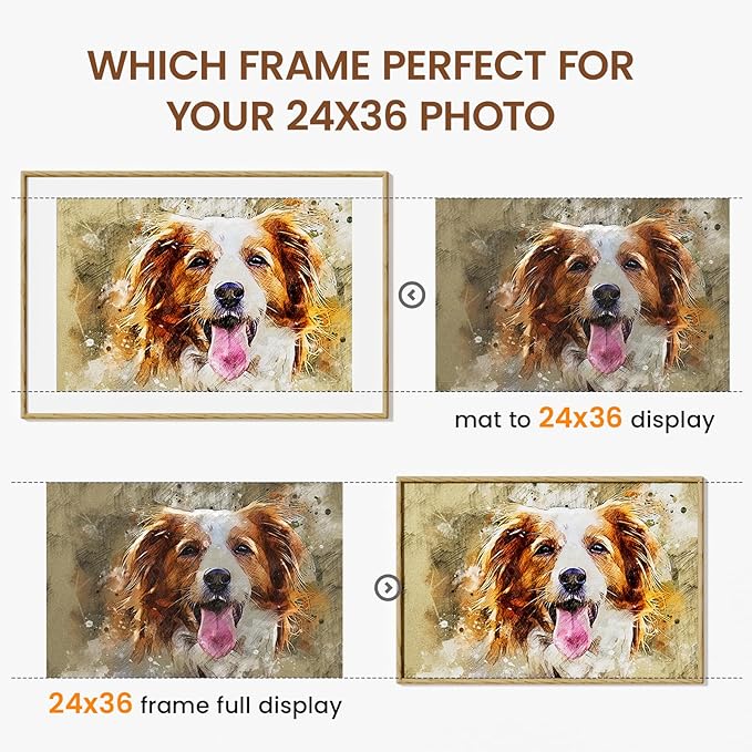 24x36 Picture Frame Natural Oak Wood From California-USA with Real Tempered Glass, Handcrafted 24x36 Photo Frame Matted to 20x30 Wedding Photo,Family Picture,Graduation Picture Display on Table & Wall
