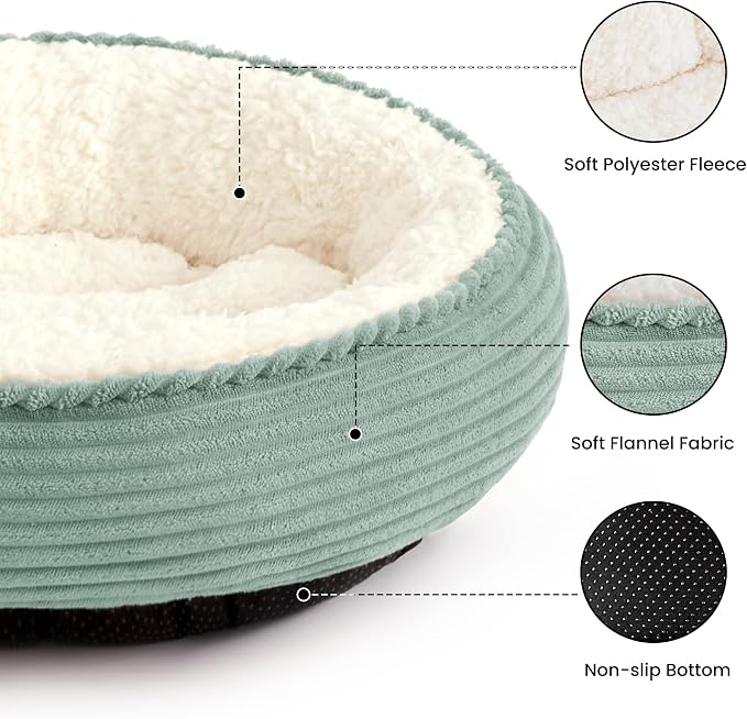 Love's cabin Round Donut Cat and Dog Cushion Bed, 24in Pet Bed for Small or Medium Dogs, Anti-Slip & Water-Resistant Bottom, Soft Durable Fabric Pet Beds, Washable Calming Cat Bed Apple Green