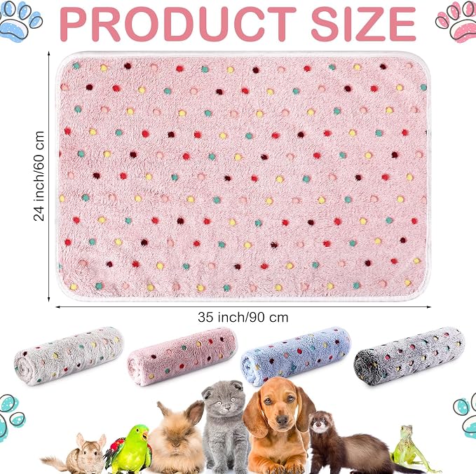 Tudomro 8 Pcs Guinea Pig Fleece Cage Liners, Dot, 35 x 24 Inch | Washable Reusable Small Animal Bedding, Absorbent Blankets for Ferret Chinchilla, Soft Fleece Mat Pads Protect Furniture
